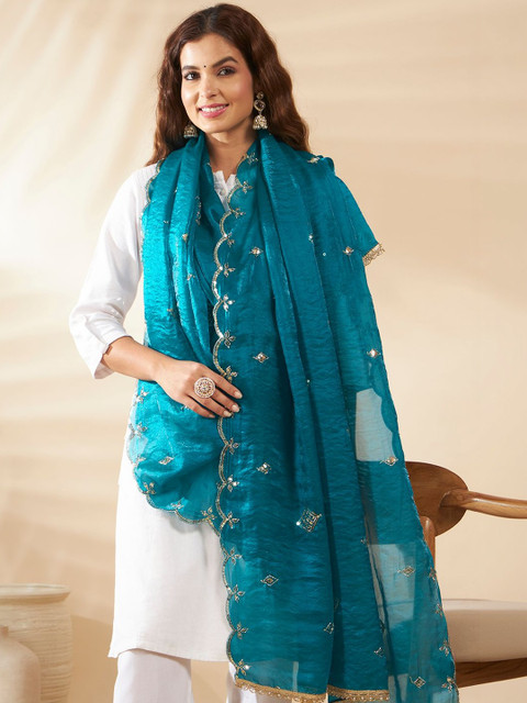 HANDICRAFT PALACE Embroidered Dupatta with Sequinned - Image 5