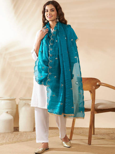 HANDICRAFT PALACE Embroidered Dupatta with Sequinned - Image 7