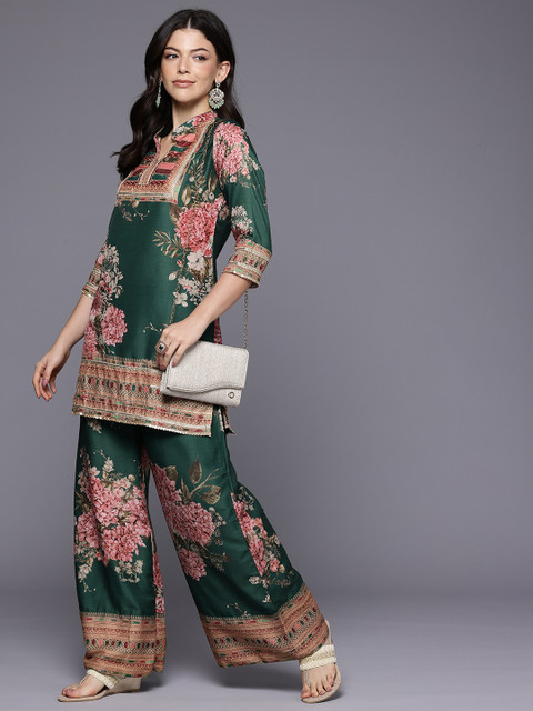 Ahalyaa Printed Mandarin Collar Tunic with Palazzos