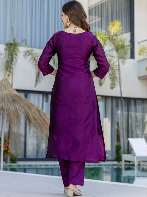 all about you Women Embroidered Regular Chanderi Cotton Kurta with Trousers & With Dupatta - Image 6