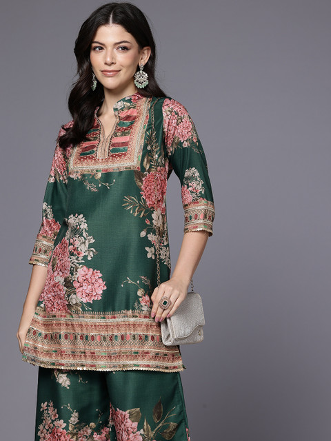Ahalyaa Printed Mandarin Collar Tunic with Palazzos - Image 4
