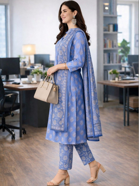 Lookmark Women Ethnic Motifs Printed Regular Kurta with Trousers & With Dupatta - Image 2