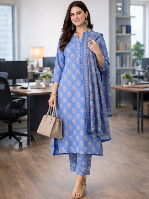 Lookmark Women Ethnic Motifs Printed Regular Kurta with Trousers & With Dupatta - Image 4