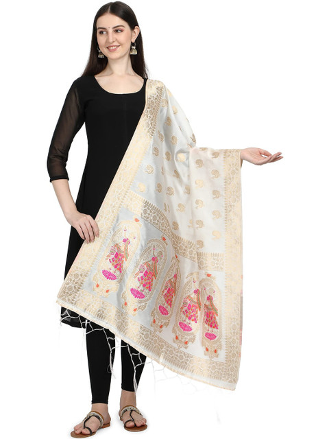 HYPHORIA Ethnic Motifs Woven Design Pure Silk Blend Dupatta with Zari