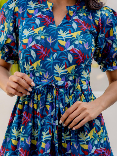 LABEL ADRIJA Floral Print Puff Sleeve Organic Cotton Fit & Flare Midi Dress - Image 2