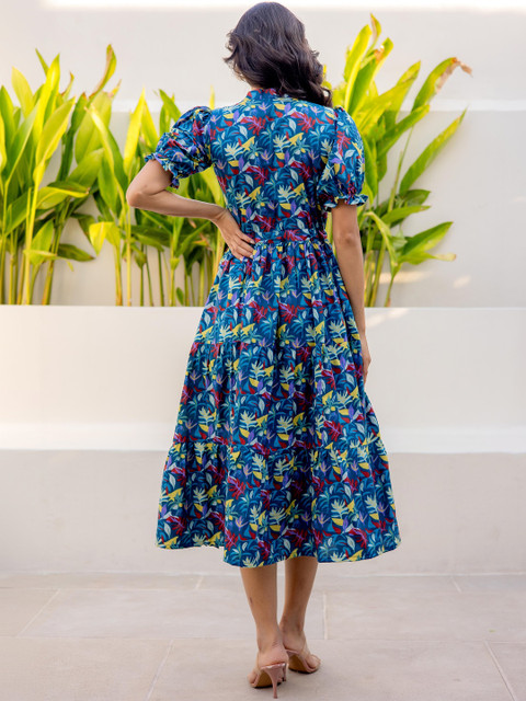 LABEL ADRIJA Floral Print Puff Sleeve Organic Cotton Fit & Flare Midi Dress - Image 3