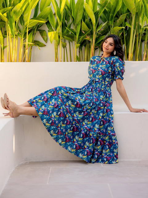LABEL ADRIJA Floral Print Puff Sleeve Organic Cotton Fit & Flare Midi Dress - Image 6