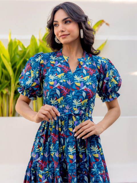 LABEL ADRIJA Floral Print Puff Sleeve Organic Cotton Fit & Flare Midi Dress - Image 5