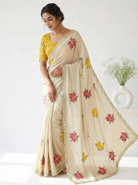 Anouk Rustic Floral Mirror Work Pure Georgette Saree