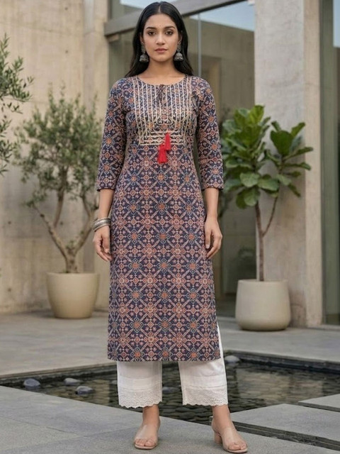 AADVIKA Women Ethnic Motifs Printed Thread Work Indie Prints Kurta