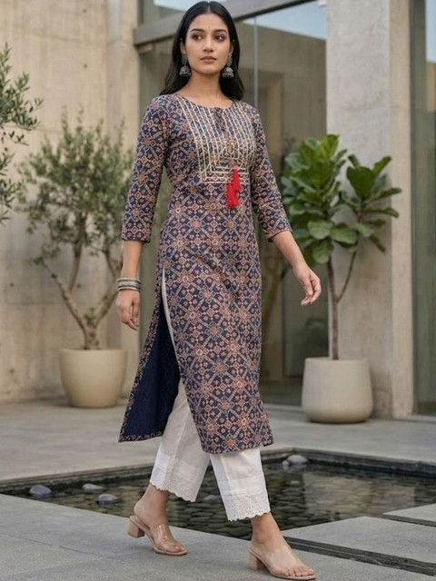AADVIKA Women Ethnic Motifs Printed Thread Work Indie Prints Kurta - Image 2