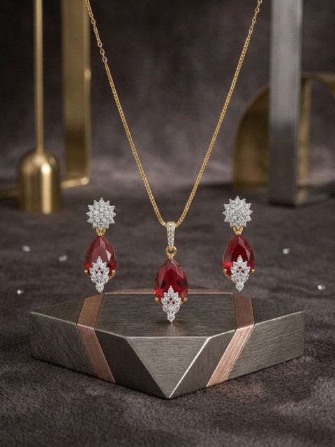 Archi Collection Rose Gold-Plated Enamelled Stone-Studded Necklace and Earrings