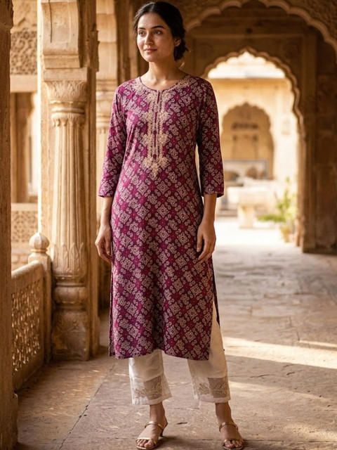 AADVIKA Women Ethnic Motifs Printed Thread Work Kurta