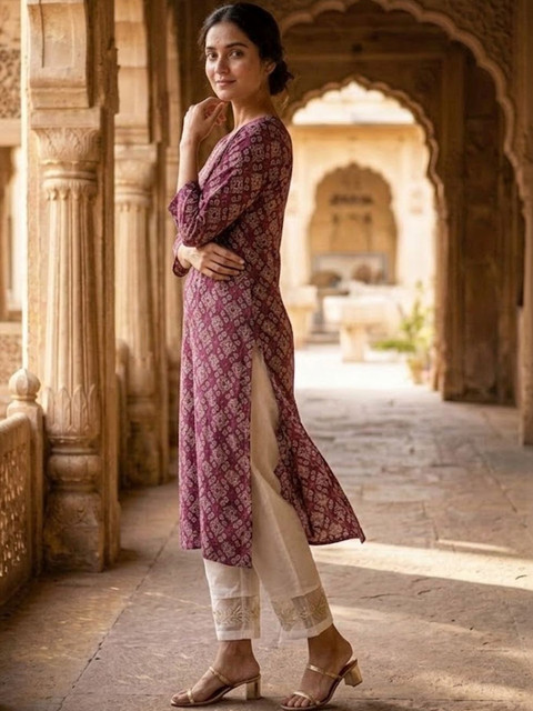 AADVIKA Women Ethnic Motifs Printed Thread Work Kurta - Image 3