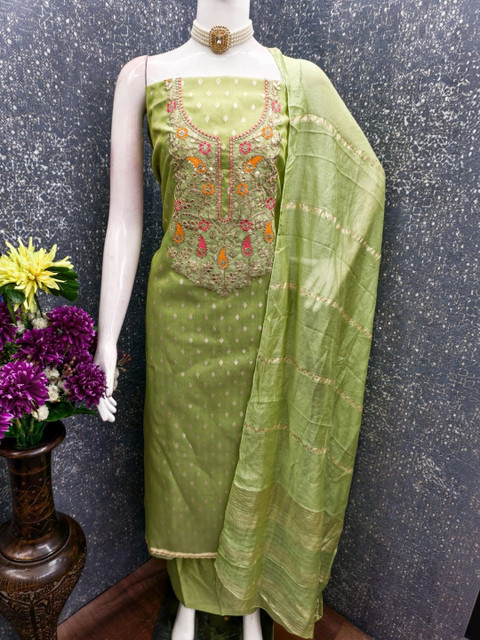 Rangtulika Ethnics Embroidered Jacquard Unstitched Dress Material