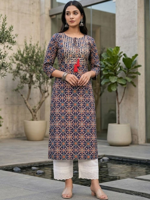 AADVIKA Women Ethnic Motifs Printed Thread Work Indie Prints Kurta - Image 4
