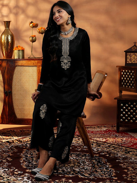 Libas Floral Velvet Embroidered Tunic with Palazzos