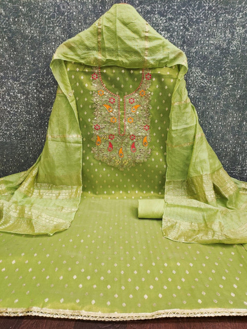 Rangtulika Ethnics Embroidered Jacquard Unstitched Dress Material - Image 3