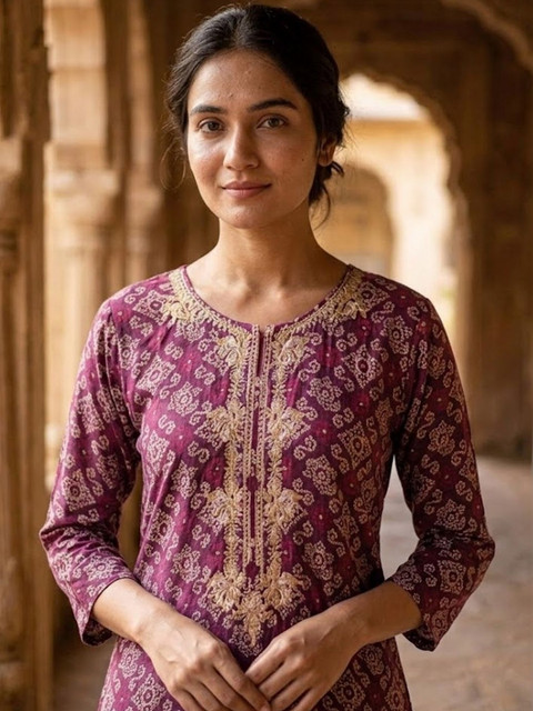 AADVIKA Women Ethnic Motifs Printed Thread Work Kurta - Image 4