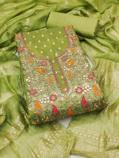 Rangtulika Ethnics Embroidered Jacquard Unstitched Dress Material - Image 4