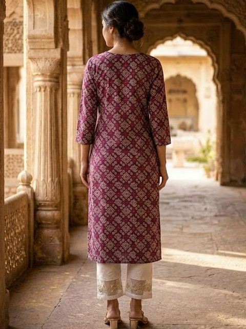 AADVIKA Women Ethnic Motifs Printed Thread Work Kurta - Image 2