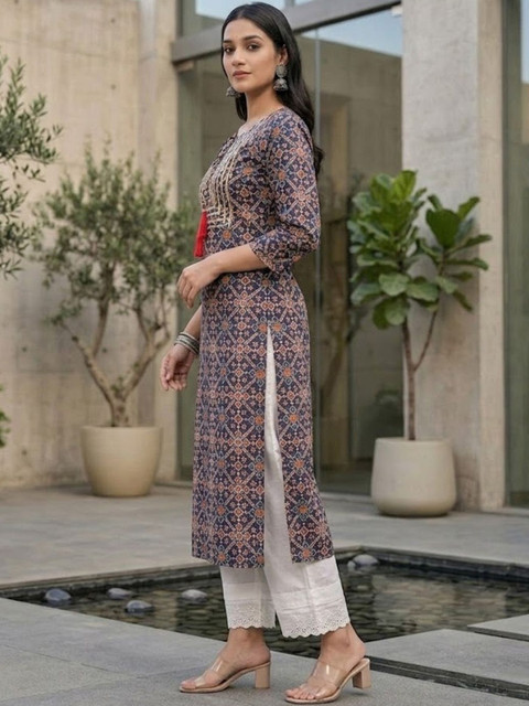 AADVIKA Women Ethnic Motifs Printed Thread Work Indie Prints Kurta - Image 3