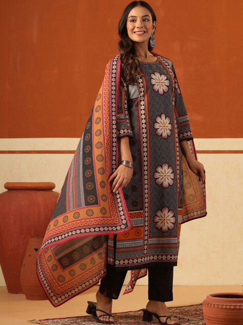 Indo Era Women Ethnic Motifs Printed Regular Pure Cotton Kurta with Trousers & With Dupatta - Image 2