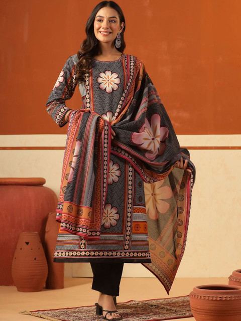 Indo Era Women Ethnic Motifs Printed Regular Pure Cotton Kurta with Trousers & With Dupatta - Image 6