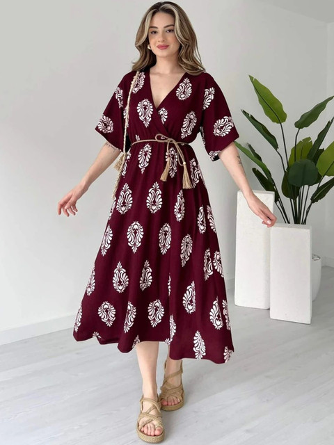 Anouk Ethnic Motifs Print A-Line Midi Dress