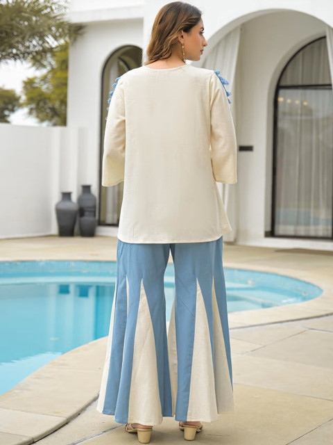 KALINI Pastels Embroidered Tunic with Palazzos - Image 3