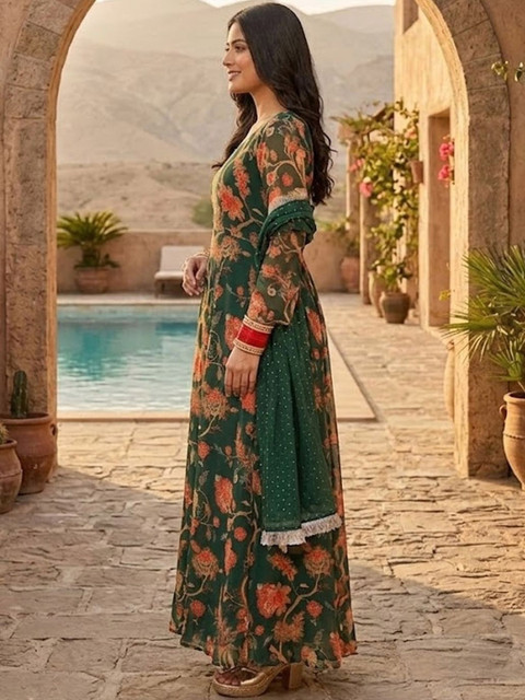 AADVIKA Women Floral Printed Floral Georgette Blend Anarkali Kurta - Image 3