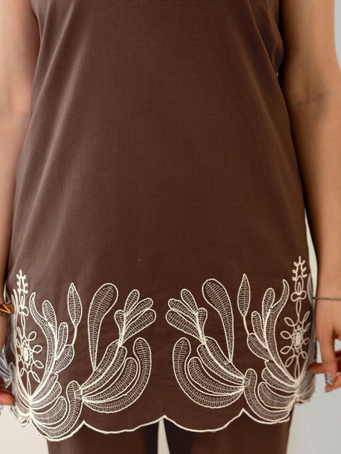 SKYLEE Embroidered Brown Viscose Rayon Co Ords for Women - Image 4