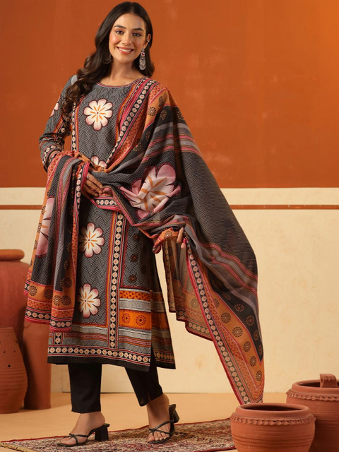 Indo Era Women Ethnic Motifs Printed Regular Pure Cotton Kurta with Trousers & With Dupatta - Image 7