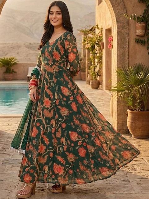 AADVIKA Women Floral Printed Floral Georgette Blend Anarkali Kurta - Image 5