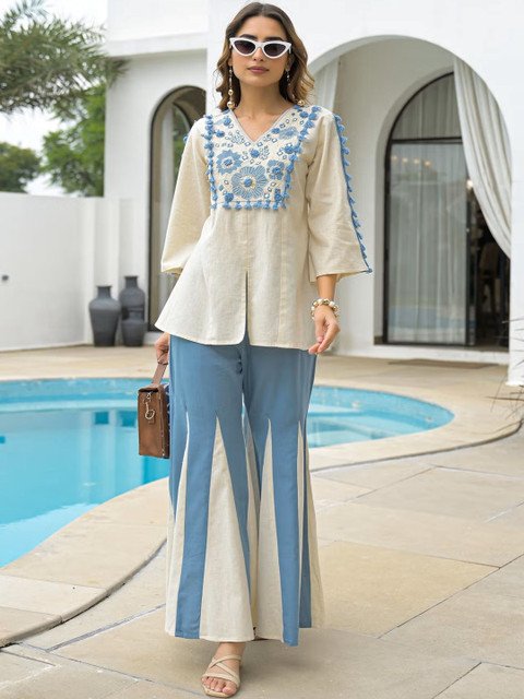KALINI Pastels Embroidered Tunic with Palazzos - Image 6