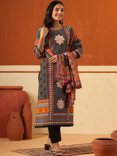 Indo Era Women Ethnic Motifs Printed Regular Pure Cotton Kurta with Trousers & With Dupatta