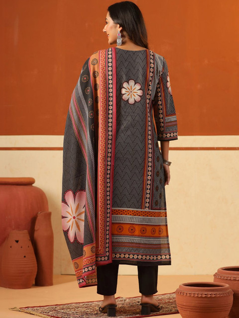 Indo Era Women Ethnic Motifs Printed Regular Pure Cotton Kurta with Trousers & With Dupatta - Image 5