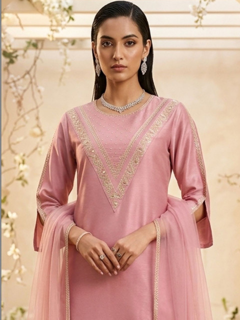 ZAMUNA Women Ethnic Motifs Embroidered Regular Thread Work Kurta with Trousers & With Dupatta - Image 3