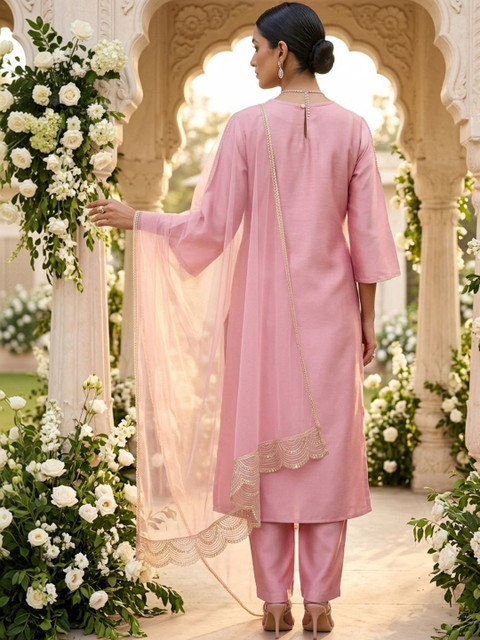 ZAMUNA Women Ethnic Motifs Embroidered Regular Thread Work Kurta with Trousers & With Dupatta - Image 2