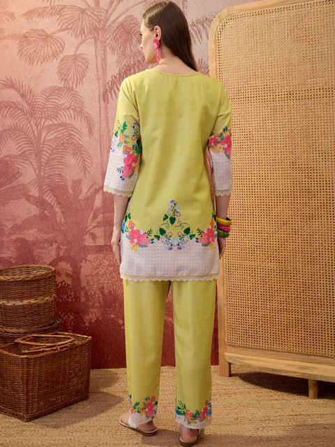 Sangria Floral Linen Printed Tunic with Trousers - Image 2