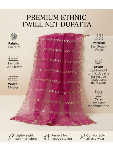 MUFFLY Ethnic Motifs Embroidered Dupatta with Sequinned - Image 4
