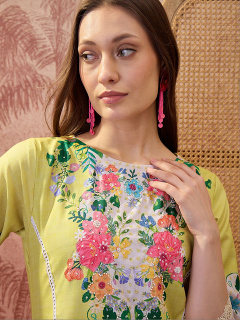 Sangria Floral Linen Printed Tunic with Trousers - Image 7