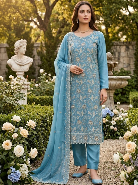 F 13 STUDIO Embroidered Silk Georgette Unstitched Dress Material