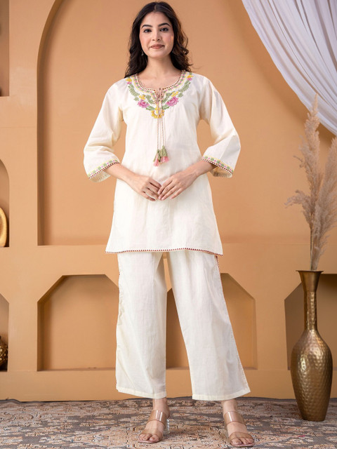 Sangria Cotton Embroidered Tunic with Palazzos