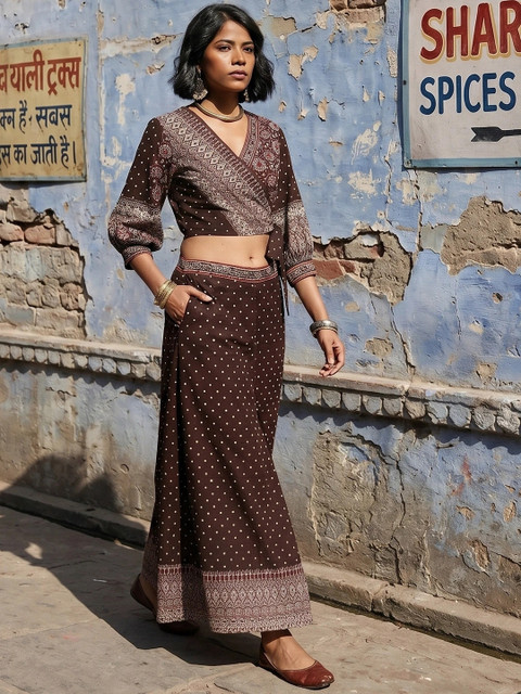 Taavi Ajrakh Ethnic Motifs Printed Top With Palazzos