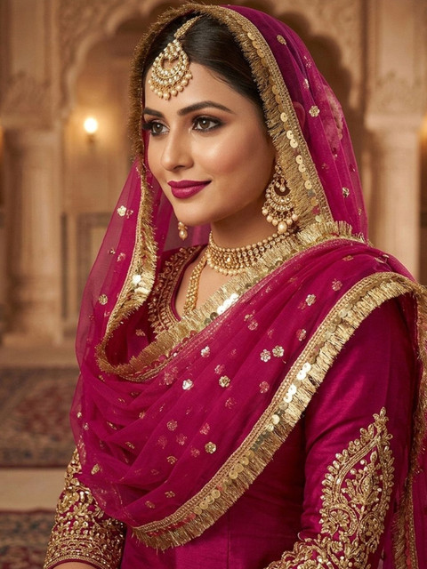 Navti Creations Pink Sequinned Embroidered Dupatta