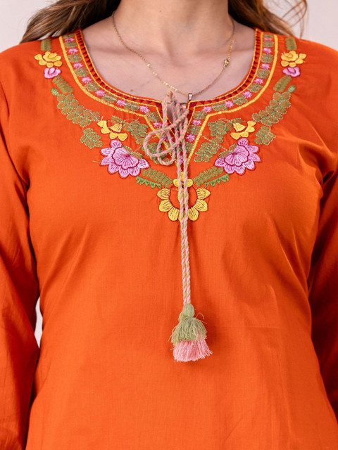 Sangria Cotton Embroidered Tunic with Palazzos - Image 6