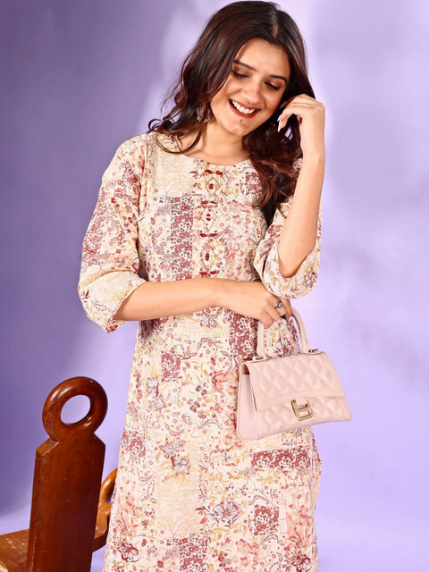 KAYABANDH Women Floral Printed Thread Work Indie Florals Kurta - Image 2