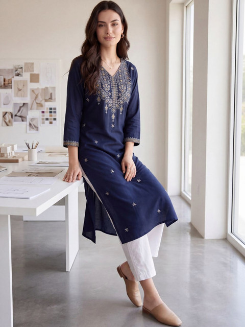 Indo Era Women Ethnic Motifs Embroidered Thread Work Indie Prints Kurta - Image 5