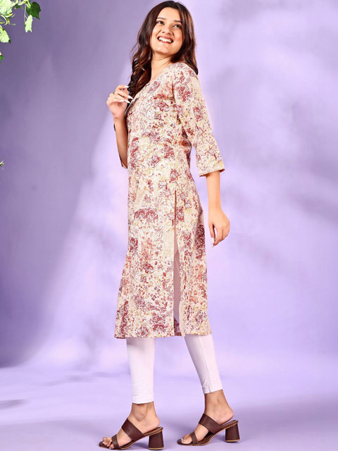 KAYABANDH Women Floral Printed Thread Work Indie Florals Kurta - Image 4